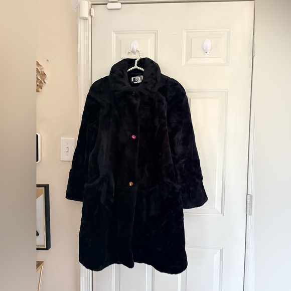 VTG Young Gallery Black Faux Fur Coat Size M - Picture 10 of 14